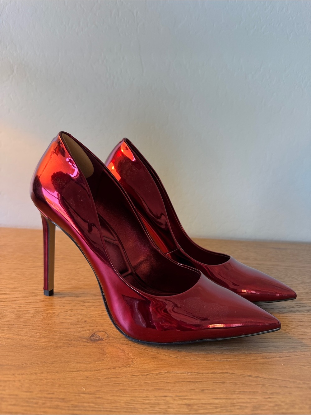 Worn once! Aldo Metallic Red Patent Pointed-Toe Stiletto Pumps